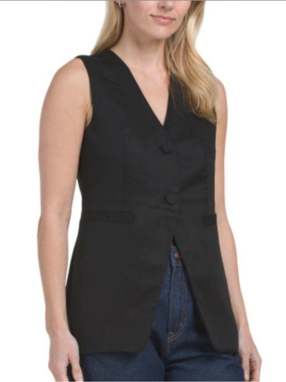 CHRISTIAN LACROIX Longline Tailored Button Front Waistcoat Vest Black Size M